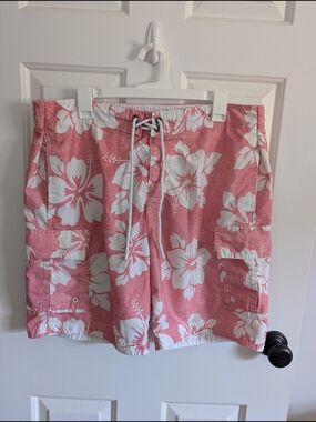 U.S. Apparel Men's Pink Tropical Floral Swim Shorts Large